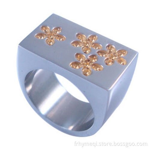 Stainless Steel Ring with Flower Zircon and CNC Stone Setting, Customized Designs are Accepted